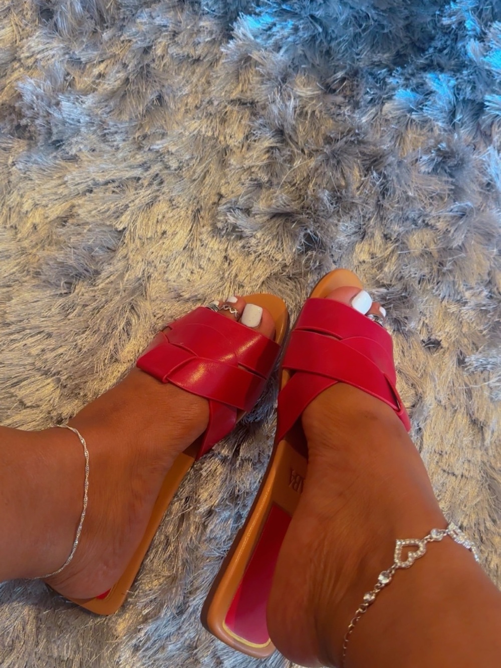 Zara Pink Red Slide Mules with Woven Strap Detail